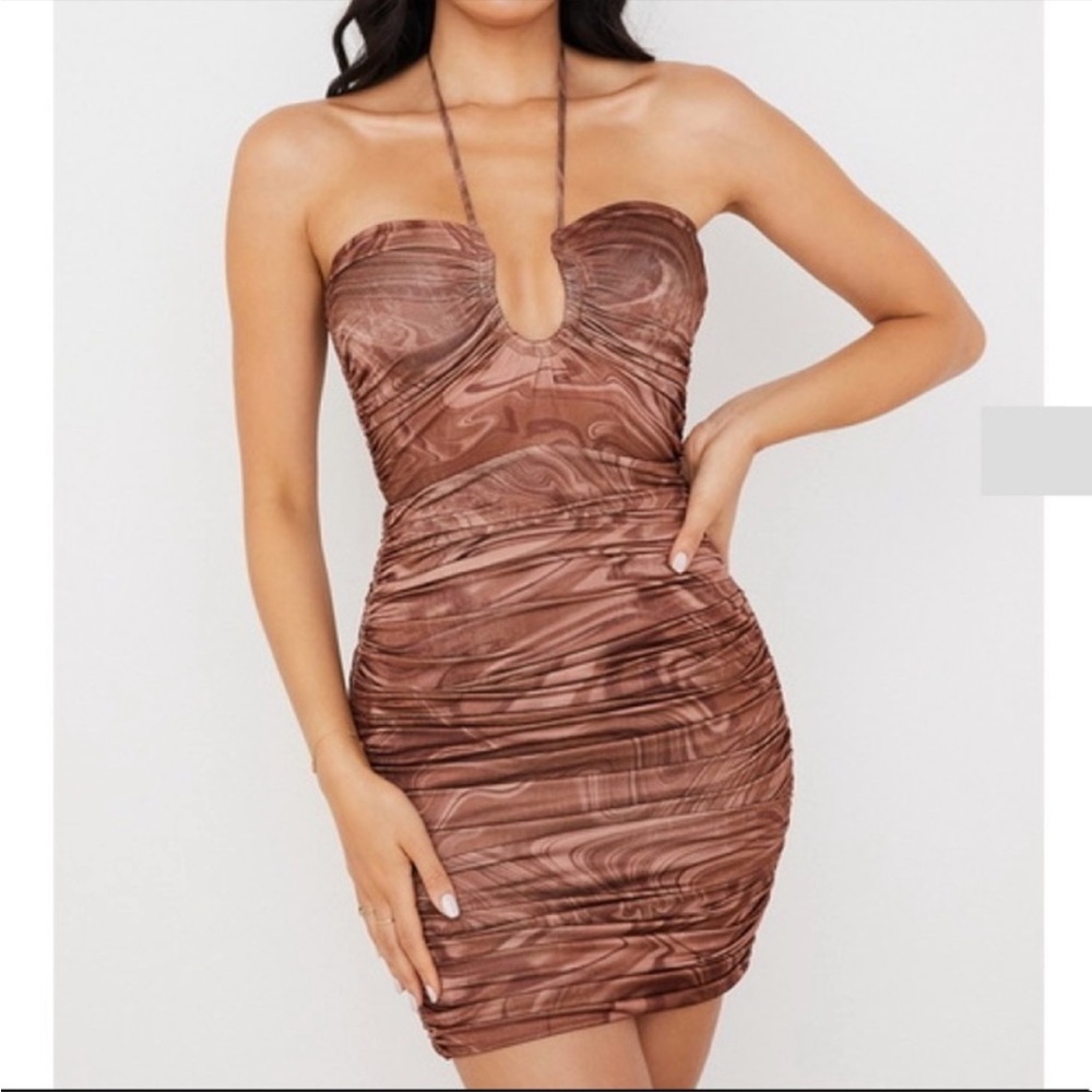 Elegant Brown Strapless Dress